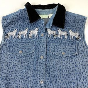 Vintage 100% Cotton Animal Print Denim Vest